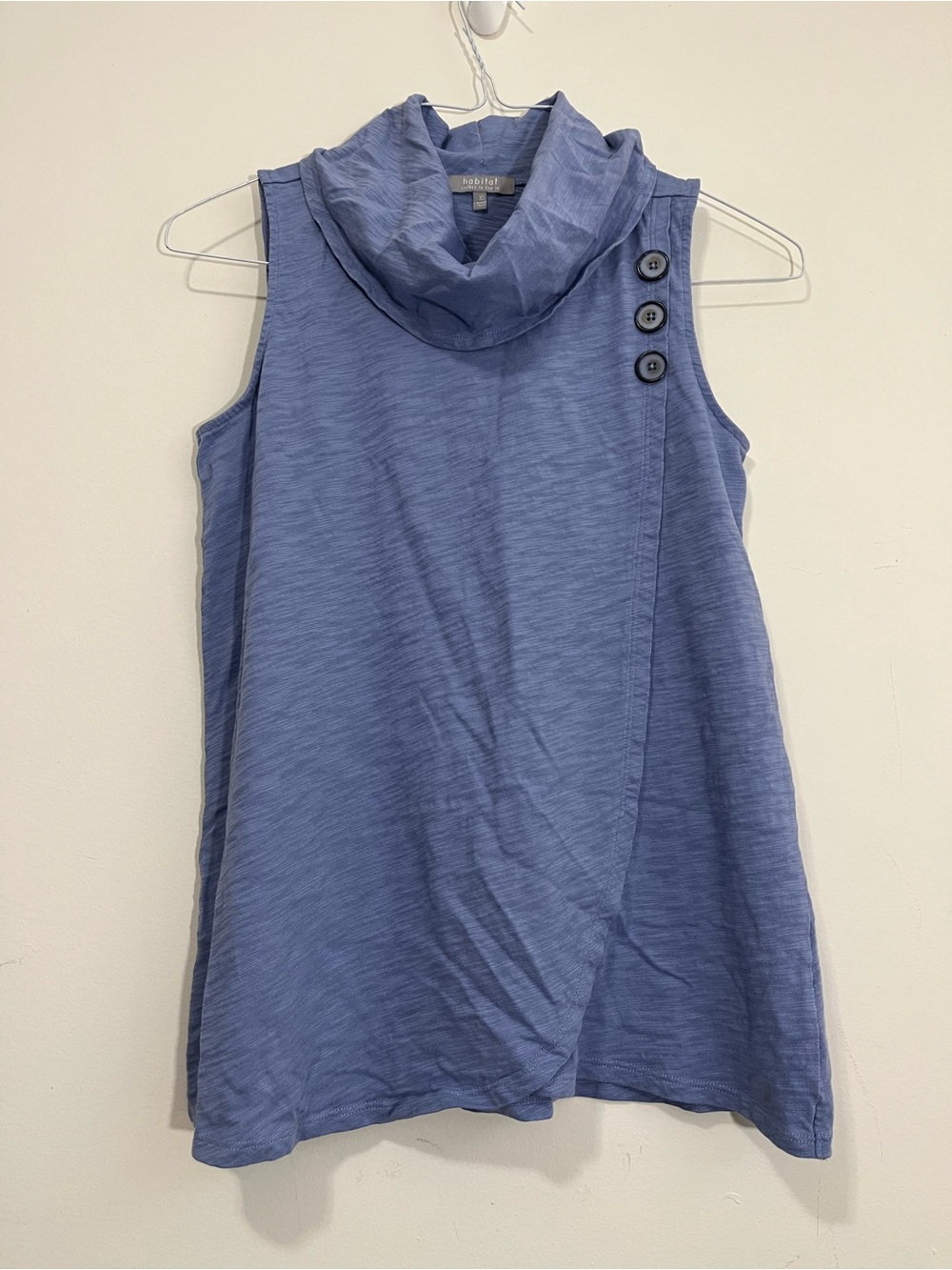 Habitat Clothes to Live In Cowl Top Size XS Cornflower Blue Asymmetrical Hem